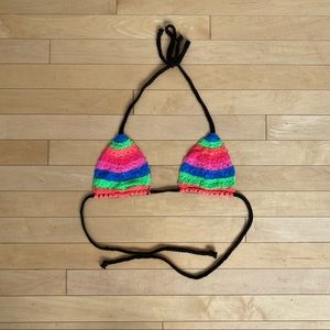 dolls kill rainbow crotchet bikini top